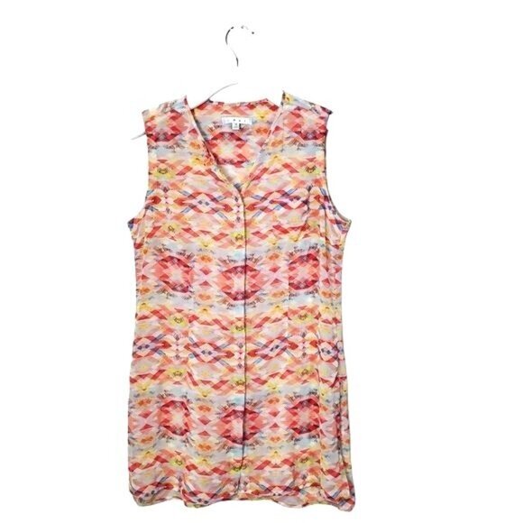 CABI Womens Blouse Medium Sheer Tunic Aztec Tribal Native‎ Print Orange Pink - Picture 1 of 12